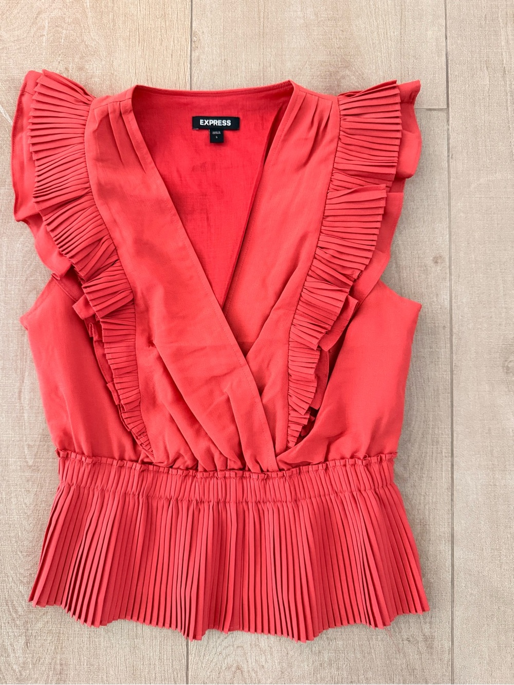 Express Coral Pleated Ruffle Wrap-Style Sleeveless Top